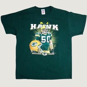 Vintage Green‎ Bay Packers A.J. Hawk Football Graphic T-Shirt XL NFL Players Y2K
